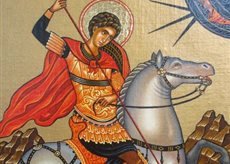 Икона на Свети Георги Победоносец на бял кон