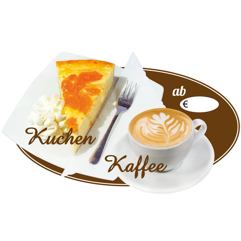 Стикер с надпис Kaffee und Kuchen и чаша кафе със сладкиш